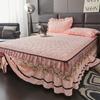 3PCS Padded Quilted Bed Skirt Set with Lace Embellishment, Includes 1 Bed Skirt and 2 Pillowcases, Easy Installation, Breathable , Ideal for Bedroom