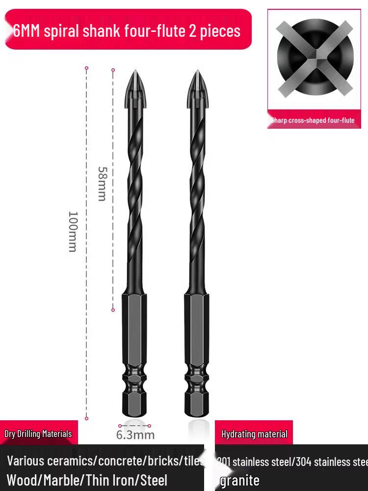6mm All-In-One Tile and Concrete Drill Bit - Four-Flute Alloy Triangle for Glass and Cement