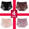 4-Pack Plus Size Mid-High Waist Lace Lace Seamless Women's Underwear Summer Sexy Transparent Briefs Women's Flesh Color