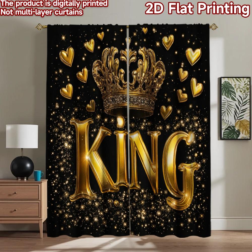 2D flat printing 2pcs Curtain Party Curtains Golden King Celebration Digital Printed Polyester Drapes Family Party Decoration