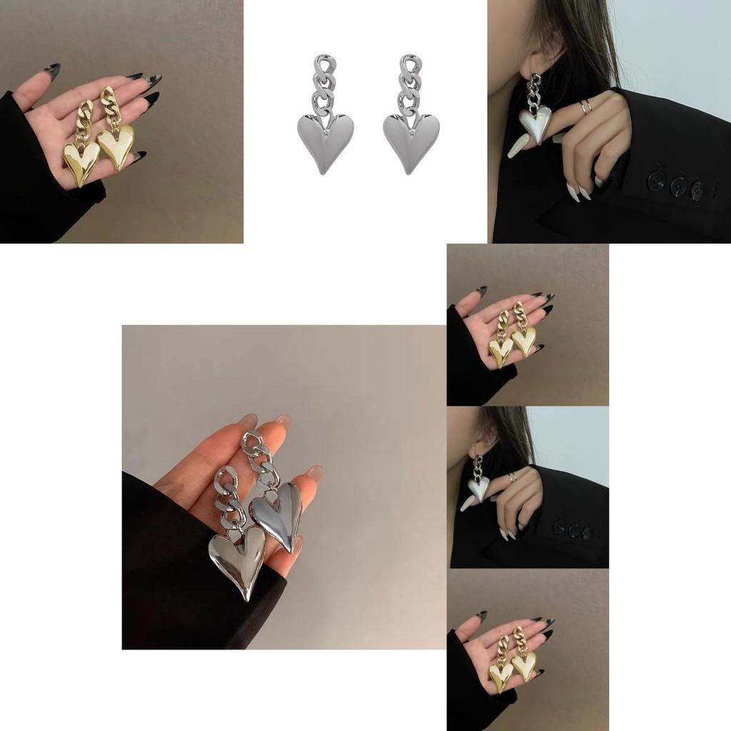 Fashionable Heart Shaped Earrings For Women Alloy Plated Creative Chain Design