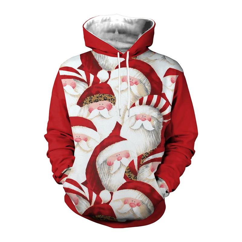 Christmas Tree Xmas Santa Snowman Hoodie Men Autumn Winter 3D Print Long Sleeve Pullover Streetwear Clothing Tops High-quality