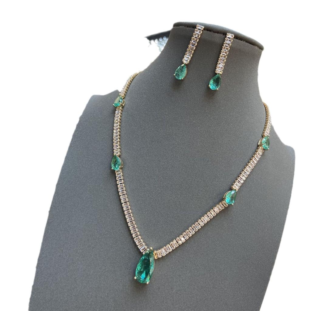 Hole Blue Water Drop Necklace Zircon Luxury Fashion Women'S Necklace Earrings Set Jewelry