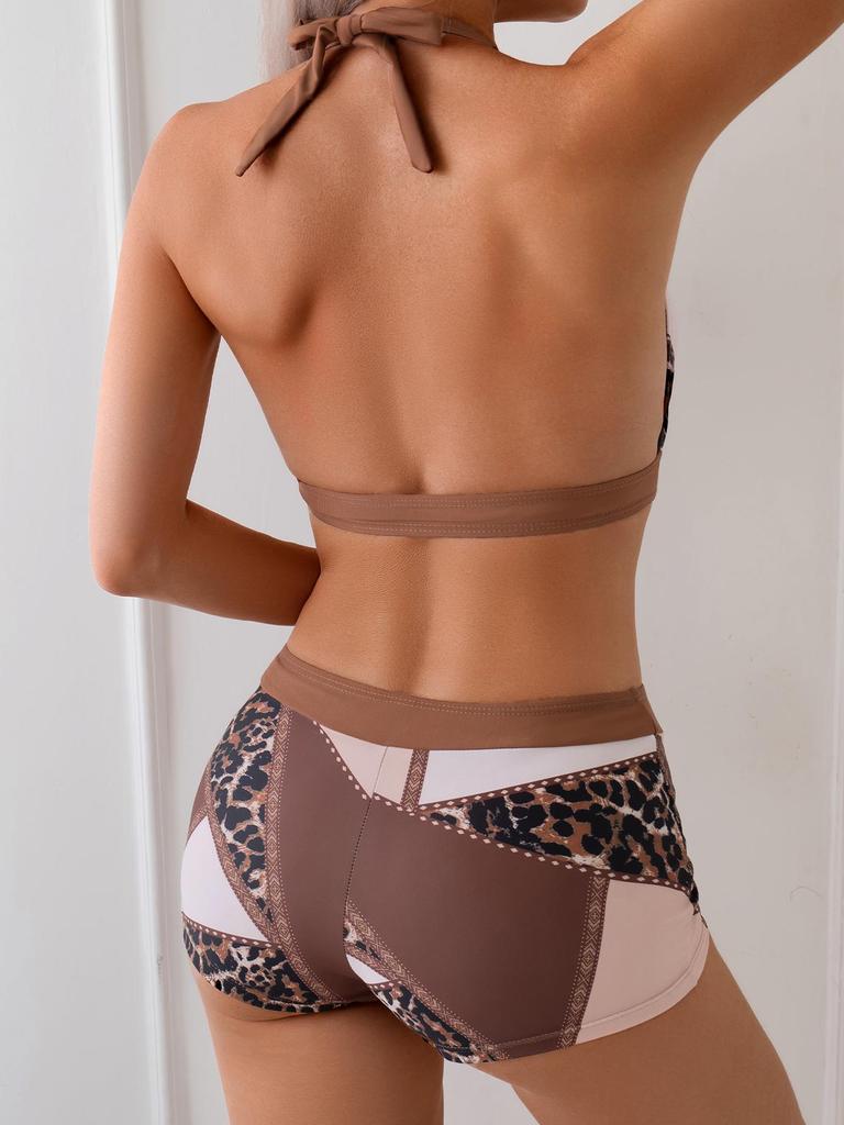 Women's Colorblock Conservative Halter Tie Bikini - Two-Piece Swimwear, Popular Design