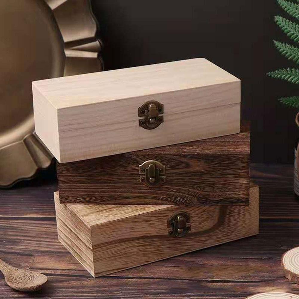 Vintage Gift Packaging Boxes Flip Lid Pine Treasure Chest Storage Rectangular Wooden Box