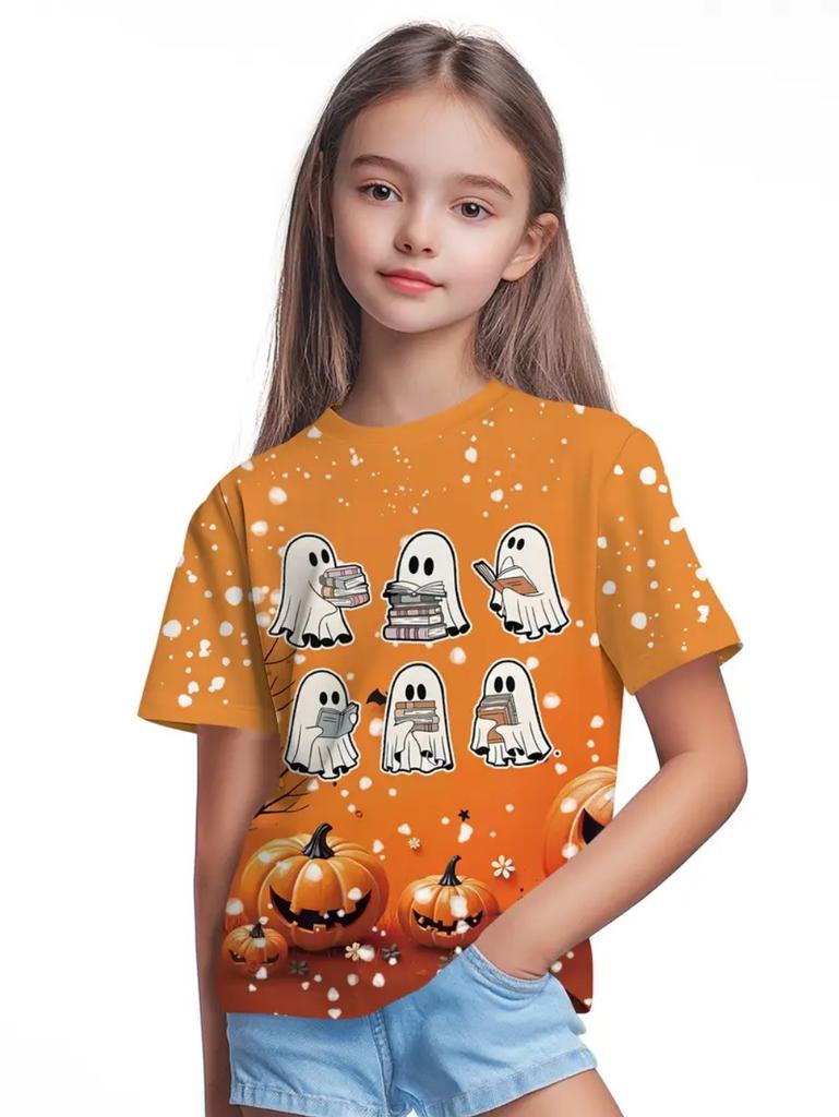 Girl Clothes Funny Pumpkin Graphic T-Shirt for Boys Girls Halloween Short Sleeve Tees 2-10Y Halloween Gift Party Kids Clothing
