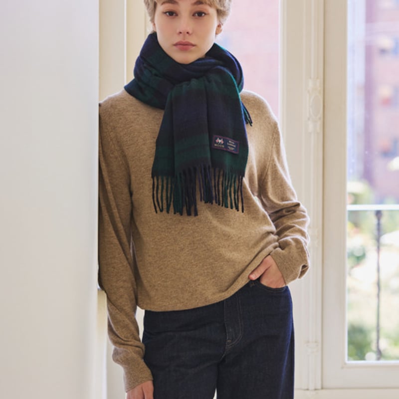 ABRAHAM MOON Merino Wool Shawl Muffler 50cm - Black Watch