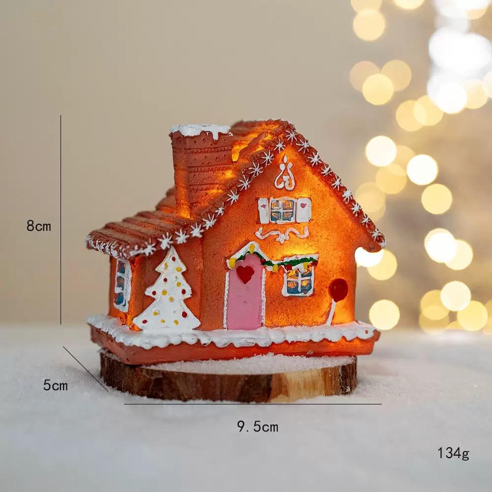 Resin Christmas Village House Decor Cute Christmas House Figurines Winter Fireplace Window Decor New Year 2025