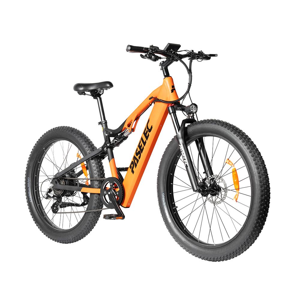 Paselec GS9 Elektrisches Mountainbike, 48V 16Ah Abnehmbarer Akku, Doppelte Federung, SHIMANO 8 Gänge orange
