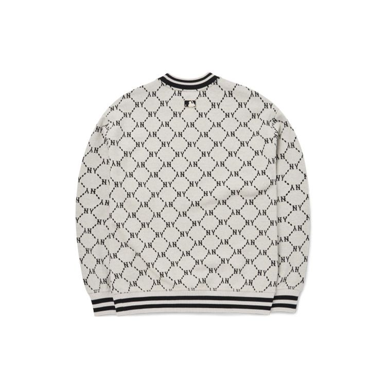 MLB FW22 Logo Embroidered Round Neck Loose Casual Diamond Print Sweatshirt Unisex sweatshirt White 3AMTM0724-50CRS