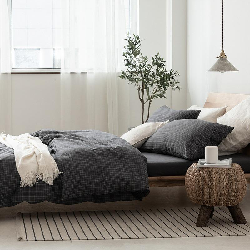 G5Z High-Quality Japanese Washed Cotton Small Check 4-Piece Set