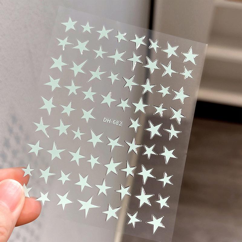 Simple Laser Silver Star Nail Art Stickers Holographic Colorful Self-Adhesive Star Decal Diy Manicure Star Slider