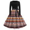 Women's Casual Vintage Dress Long Sleeve Round Neck Halloween Print A-Line Midi Dress with Waist Tie Belt Suitable for Daily Wear