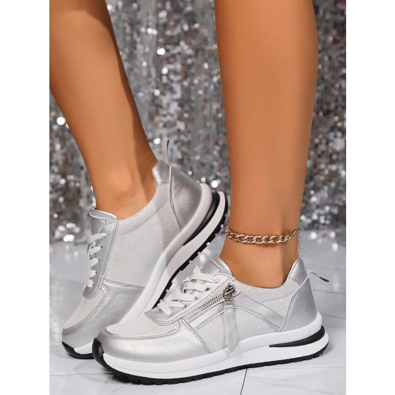 Women's Plus Size Single Shoes Spring and Autumn New Style Rhinestone Lace Up Casual Shoes