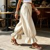 Commuting Pants Women Bloomers, High Elastic Waistband Wide Leg Trousers, Bohemian Ruffled Adjustable Waist Balloon Cuffs Super Loose Harem for Casual