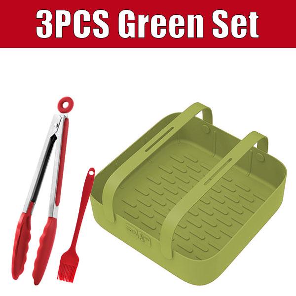 3PCS Airfryer Oven Baking Tray Silicone Non Stick Airfry Pan Liner Pizza Fried Chicken Basket Baking Pan with Brush & Food Tong