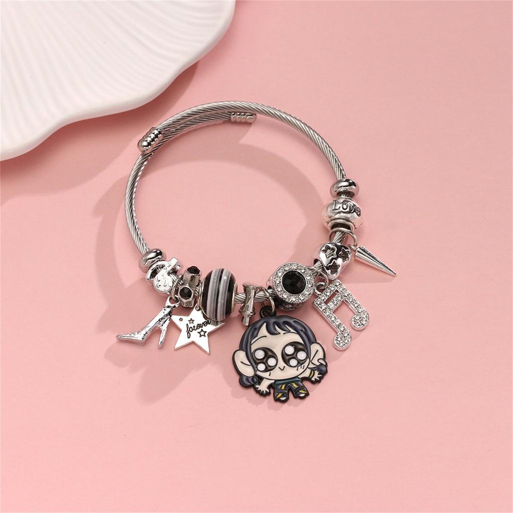 Cartoon Diamond Bracelet, Anime-themed Pendant Open Stainless Steel Bracelet