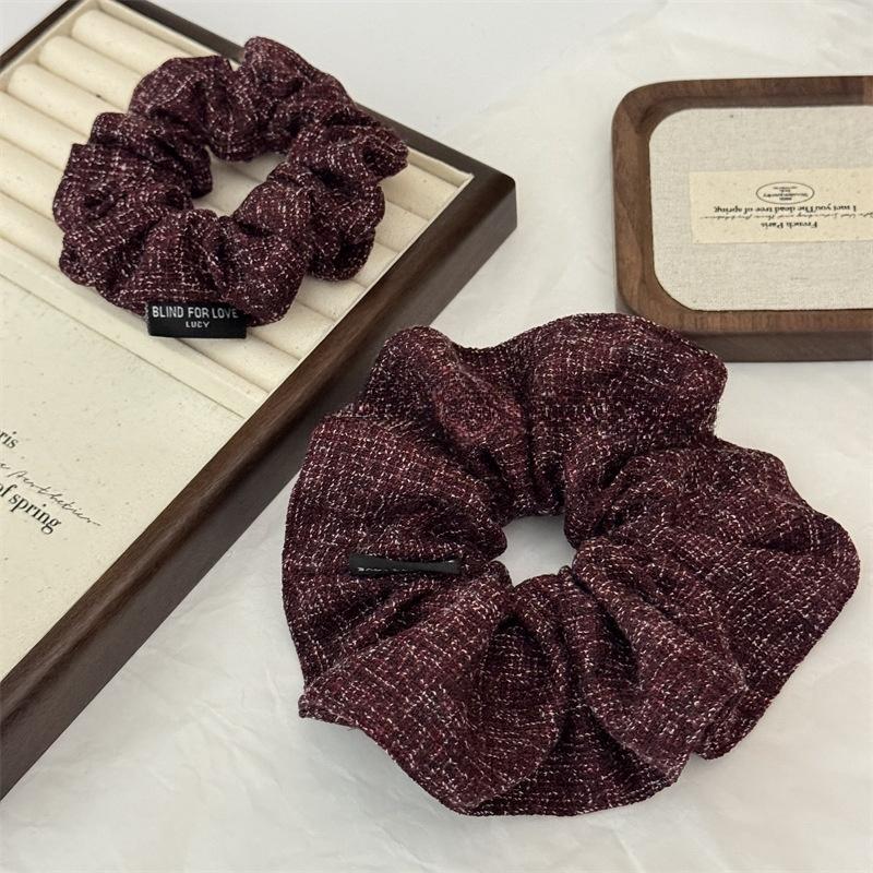 Fall and Winter Red Fashionable Knit Hair Ties Chic Elastic Ponytail Holders Knit Fabric with Texture Chrismas Hair Accessories