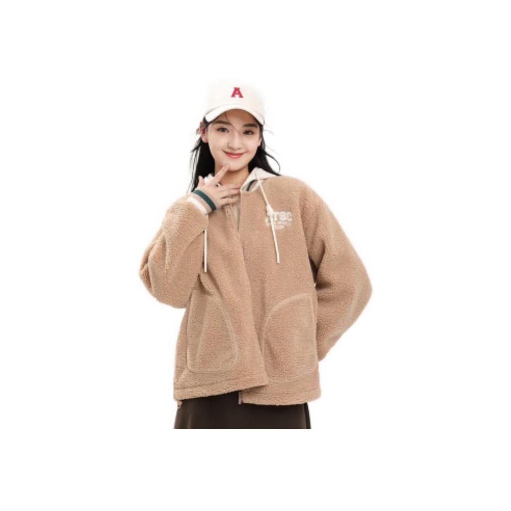 Anta Lifestyle Series Letter Color Block Zipper Hooded Thick Jacket Women jackets Camel Milk-Tea 162348712-3