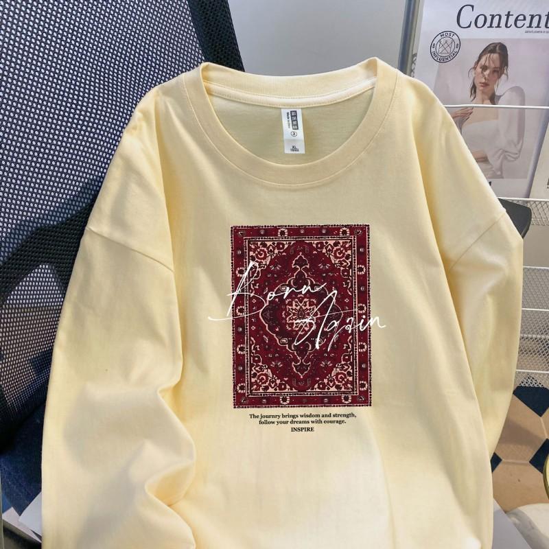 Oversized Long Sleeve T-Shirt With 3D Print Design Men Women Cotton Loose Fit Winter Layering Top