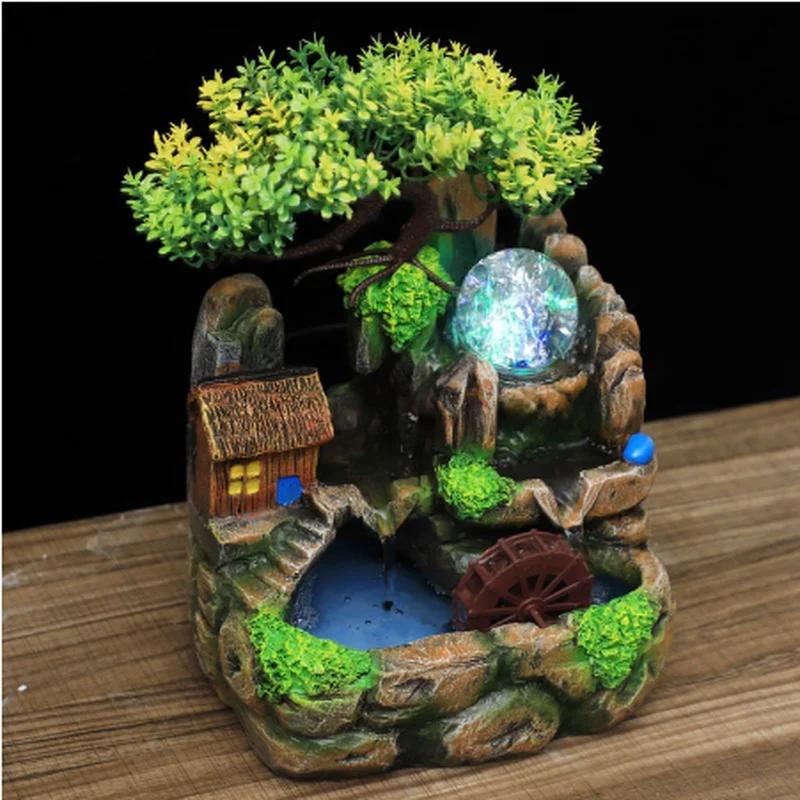 Resin Rockery Flowing Water Fountain Lucky Feng Shui Wheel Office Desktop Ornaments With Nebulizer Home Decoration ZM903