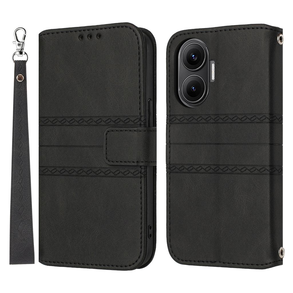 For Xiaomi Poco F7 5G/Redmi Turbo 4 Pro 5G Case Wallet Skin-Touch Leather Imprinted Phone Cover with Wrist Strap
