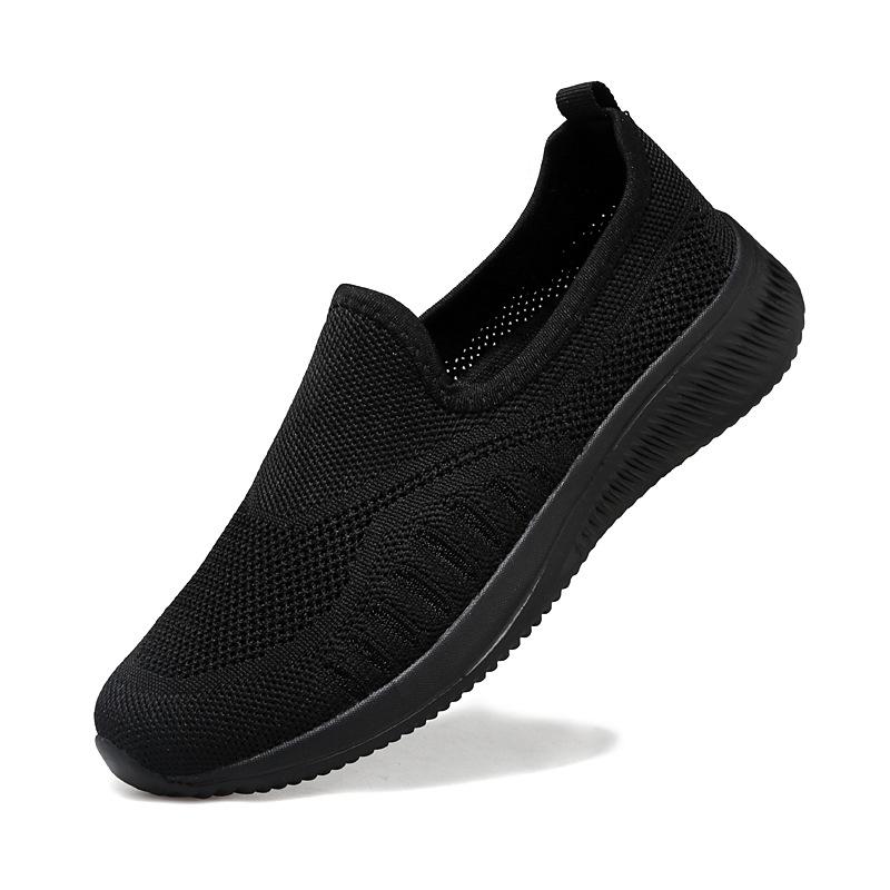 

Весенне-летняя новая обувь для пожилых людей, мужская и женская, для пар, обувь для ходьбы для среднего возраста, на мягкой подошве, из летящей ткани, обувь для мамы, дышащая сетчатая обувь 43 чёрный