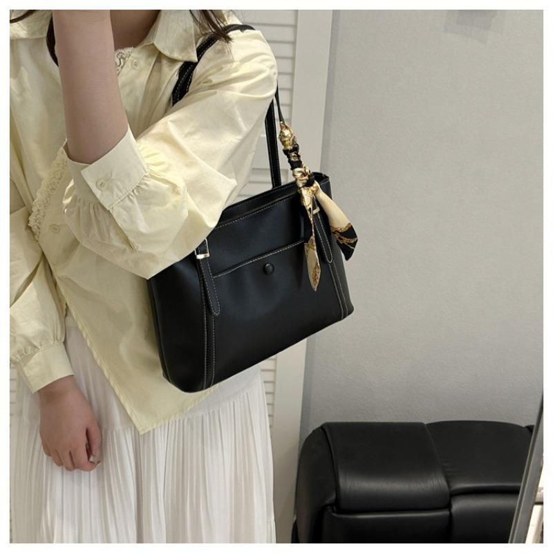 Pu Solid Color Large Capacity Commuter Casual Shoulder Tote Bag For Women