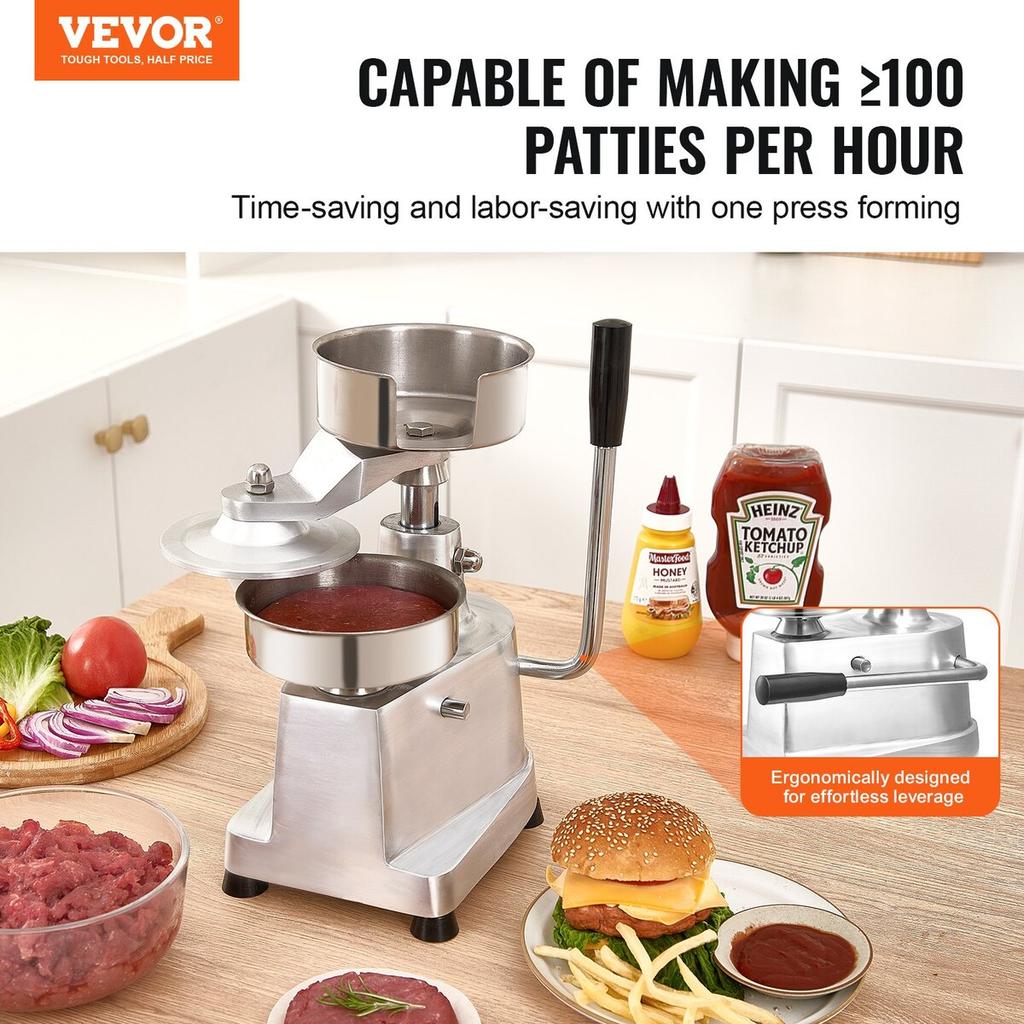 Commercial Burger Patty Maker, 130mm/5inch Hamburger Beef Patty Maker, Heavy Duty Food-Grade Stainless Steel Bowl Burger Press Machine, Kitchen Meat