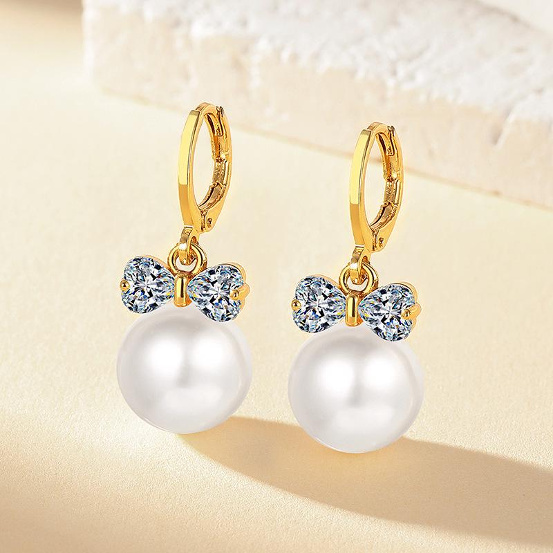 Korean Elegant Bow Pearl Earrings - Fashionable, Simple, Versatile, High-Quality