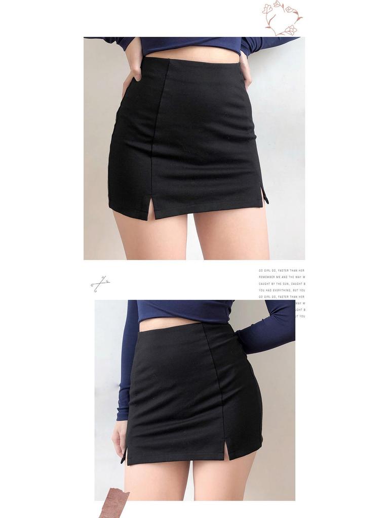 American Retro High Waist Slimming Bodycon Midi Skirt with Slit Hem