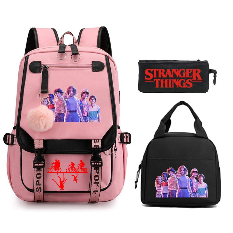 Trend Stranger Things Children'S Backpack Combination Three-Piece Male And Female Versatile Student School Bag