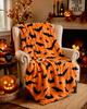 Halloween Bat Star Flannel Throw Blanket Orange Background Pumpkin Holiday Decor Sofa Blanket