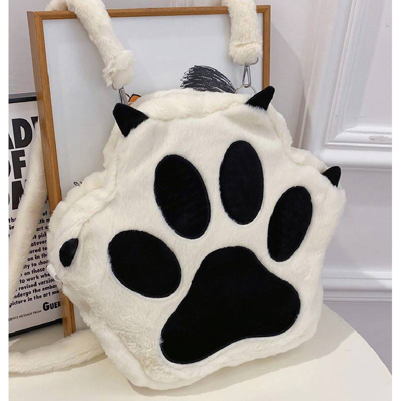 Paw Shape Cats Backpack Plush Large Capacity Embroidered Shoulder Bag Students