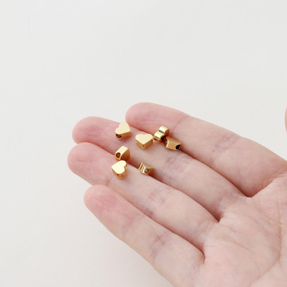 5MM 20pcs/bag 14K 18K Gold Color Plated Flat Heart Shape Charm Spacer Beads Loose Beads For DIY Jewelry Accessories Wholesale