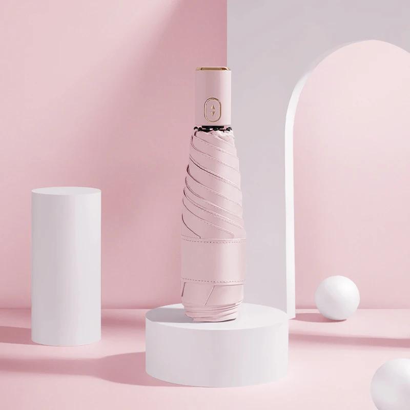 

Мини-автоматический зонт для женщин, защита от ультрафиолета, ветрозащитный сильный портативный карманный маленький зонтик, UPF50 + розовый