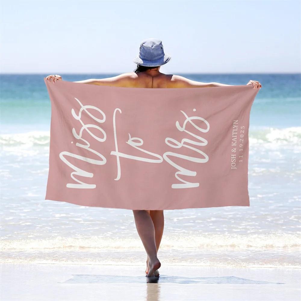 1pcs Mr & Mrs Beach Towel Custom Name Beach Towel Honeymoon Gift Summer Lovers Summer Vibe Wedding Gift Personalized Beach Towel