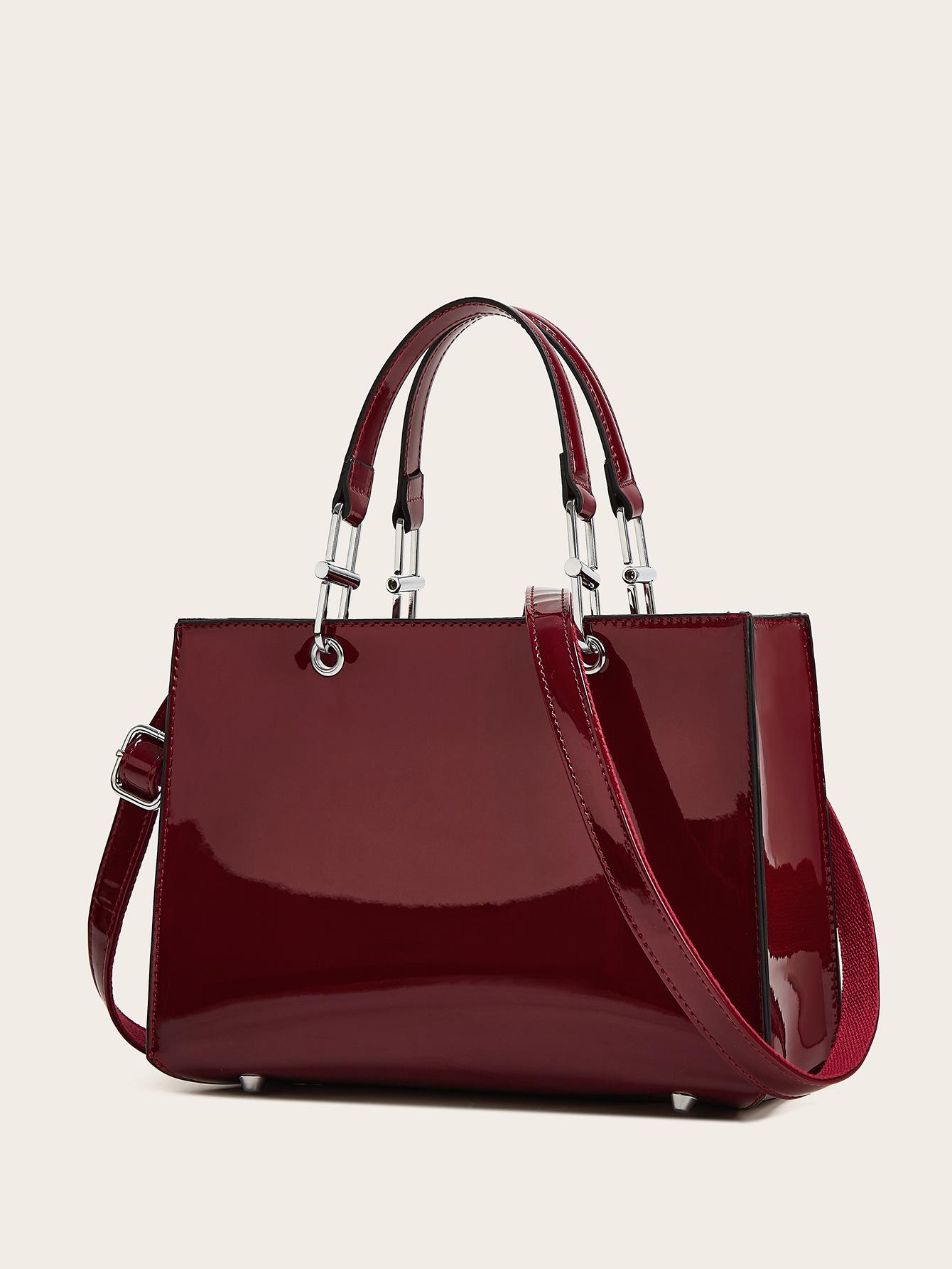 Fashion Women s Bag Patent Leather Light Glue Glossy Platinum Bag Large Capacity Versatile Premium Sense Women s Commuter Handbag бордовый