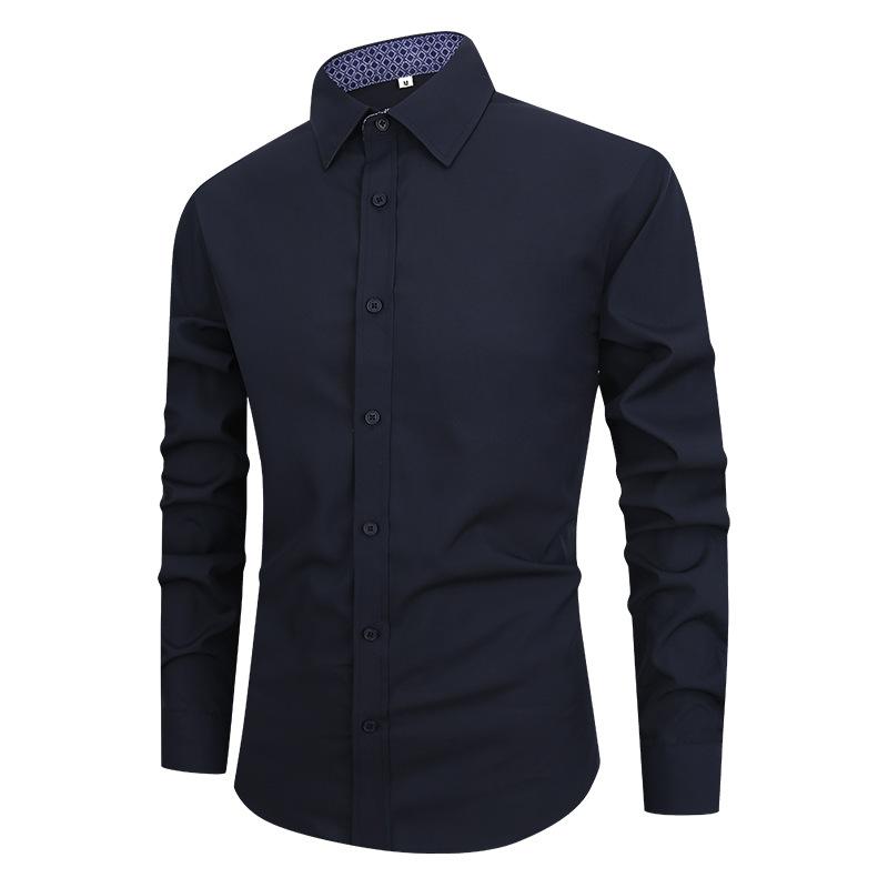New Men's Shirt Solid Color Long Sleeve Men's Shirt Casual Simple Slim Business Fashion Shirt Men's Clothing