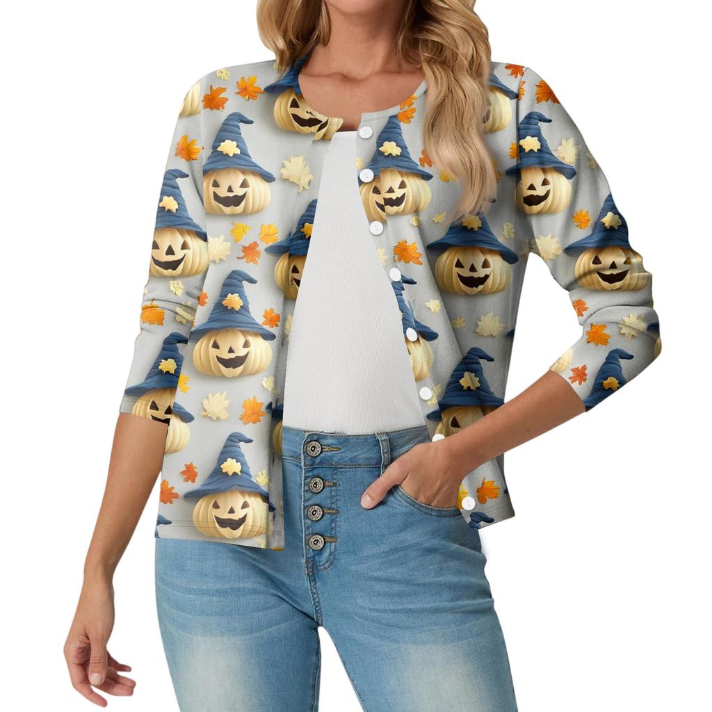 Women's Fashionable, Casual, Comfortable Halloween Print Cardigan Jacket