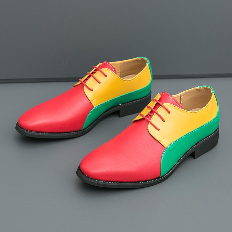 Fashion Spring Colored Oxford Shoes Men's Adult Party Color Blocking Casual Shoes Pointed Wedding Tie Lightweight High-quality Loafers