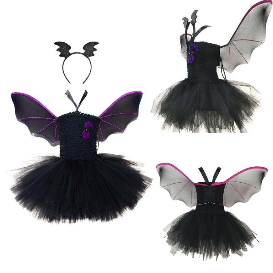 

Костюм летучей мыши-вампира для девочек, нарядное платье для детей, косплей-вечеринка на Хэллоуин, волшебное платье с крыльями и повязкой на голову 4-7 Years