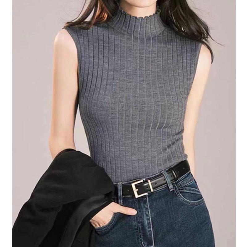 Women s Versatile Sleeveless Knit Sweater Vest with Half-High Neck Red