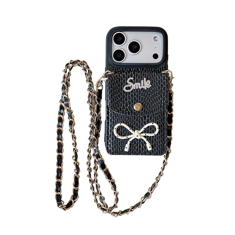 For Apple 16plus Crossbody Coin Purse Mobile Phone Case for IPhone17 Bow Tie Snakeskin Pattern Card Holder 14 Imitation Leather 15