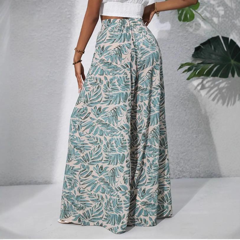 European American Holiday Style Wide Leg Printed Casual Pants - Spring, Summer, Autumn 