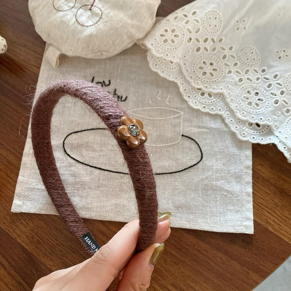 

Korean Style Retro Headband Vintage Non-Slip Flower Knitted Hair Band Exquisite Headwear Thin Edge Hairband Lady кавовий
