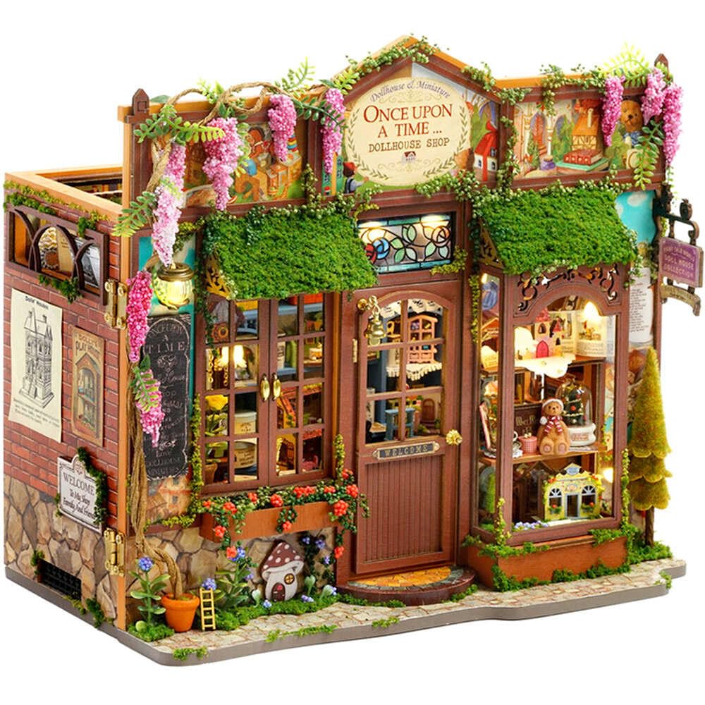 moin moin Scale Dollhouse DIY Kit Set Instructions Miniature Shop with European Stained Handmade Fairy Tale Picture General Goods Classical Antique