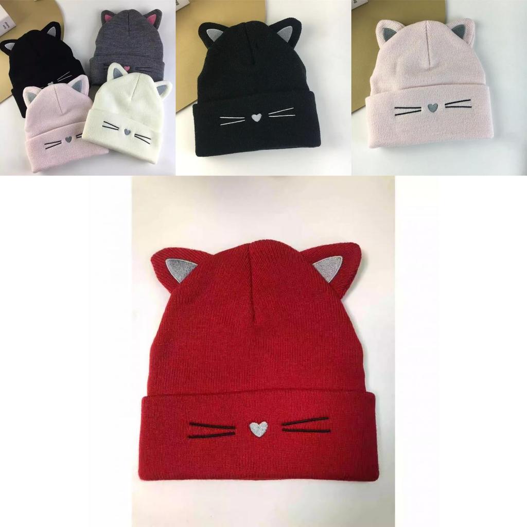Embroidered Cat Fashion Beanie Warm Windproof Knitted Hat Outdoor Weather Cold
