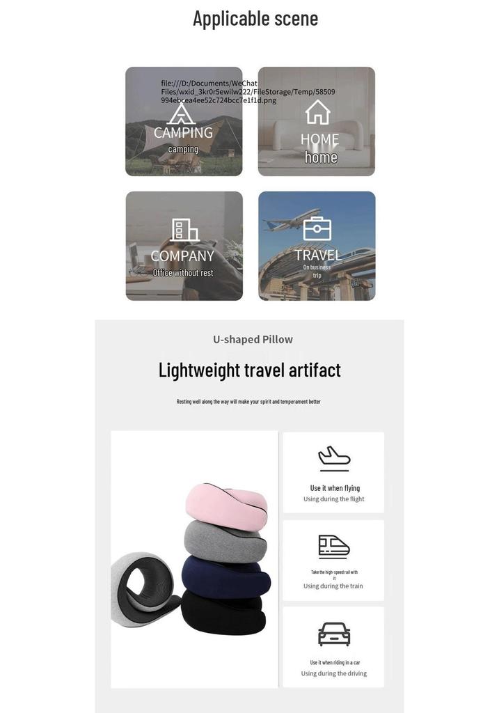 Portable Memory Foam U-Shaped Neck Pillow Set for Airplane Travel