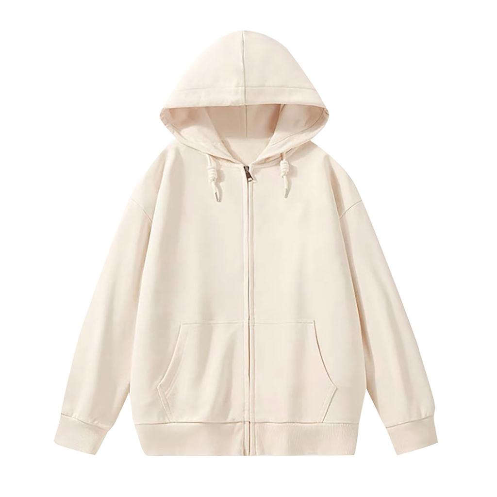 Women's Fashion Solid Color Pocket Long Sleeve Loose Hooded Hoodie Jacket Coat